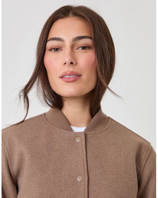 Threadbare Brown Petite Faux Wool Bomber Jacket
