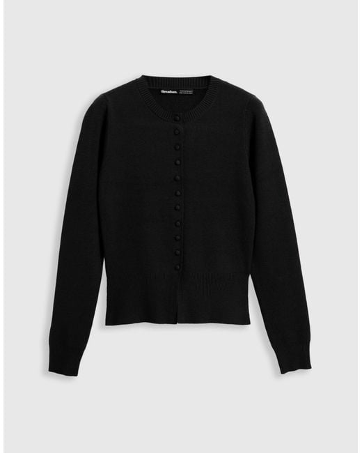 Threadbare Black Crew Neck Compact Knitted Cardigan