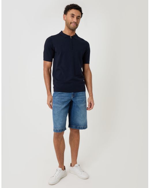 Threadbare Blue Quarter Zip Knitted Polo for men