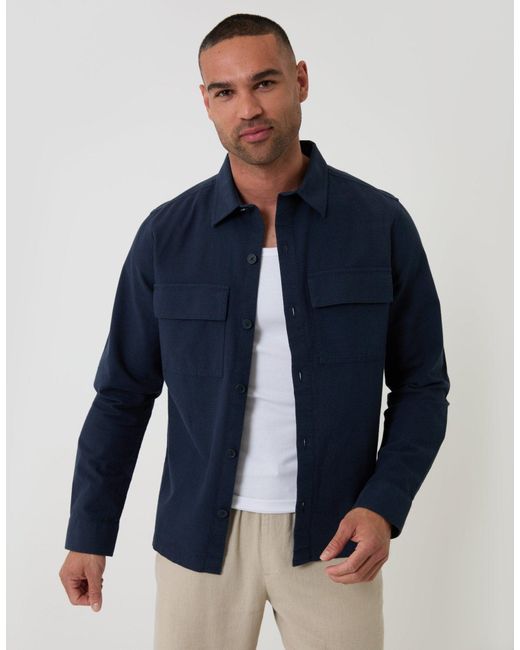 Threadbare Blue Linen Blend Lightweight Shacket for men