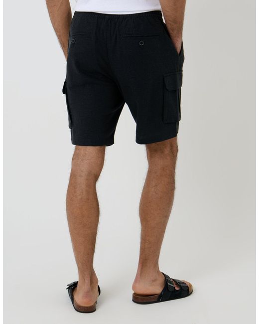 Threadbare Black Linen Blend Cargo Shorts for men