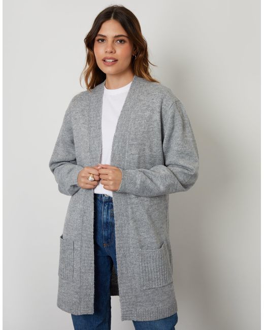 Threadbare Gray Longline Knitted Open Cardigan