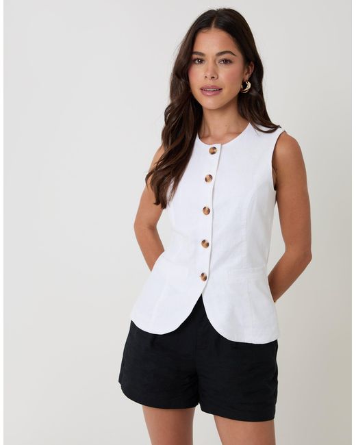 Threadbare White Linen Blend Longline Waistcoat