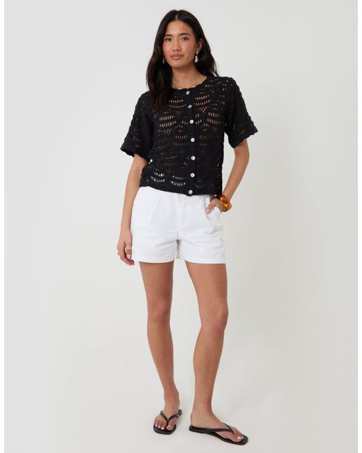 Threadbare Black Pure Cotton Crochet Style Button Up Top