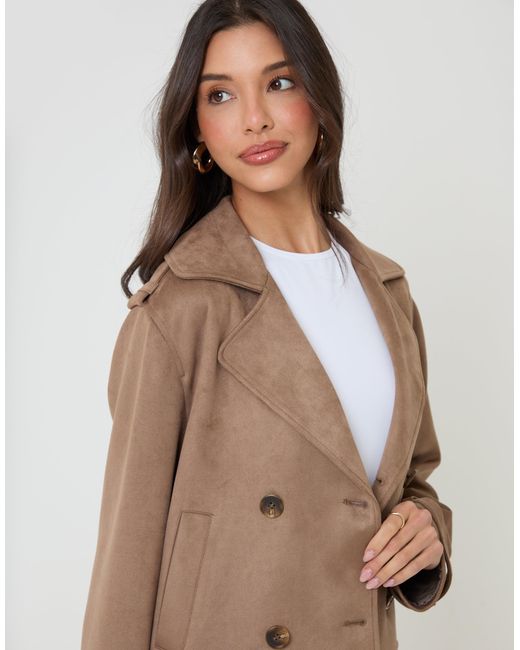 Threadbare Brown Suedette Cropped Trench Coat