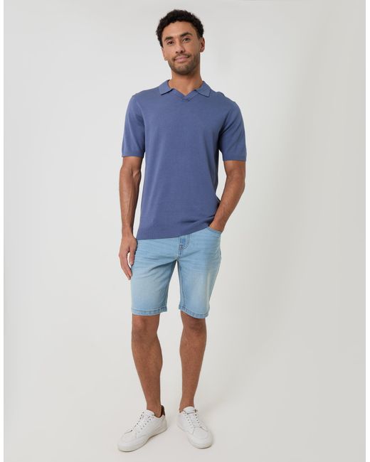 Threadbare Blue Knitted Trophy Neck Polo for men