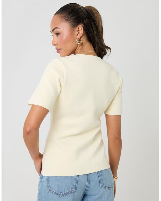 Threadbare Natural V-Neck Compact Knitted Top