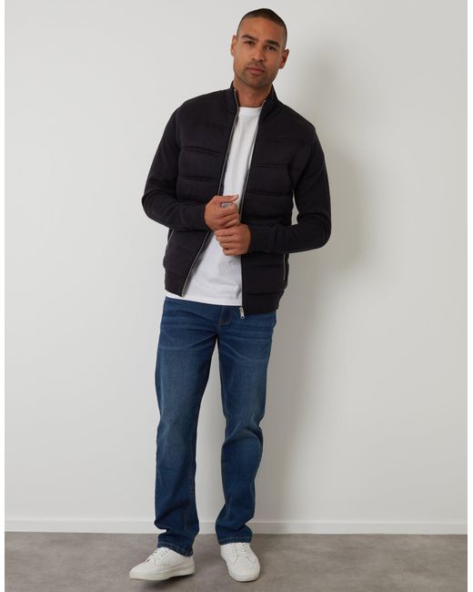 Threadbare Blue Quilted Zip Up Knitted Jacket for men