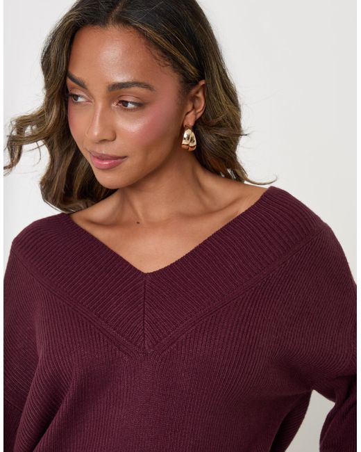 Threadbare Purple The Everyday Deep Rib V-Neck Jumper