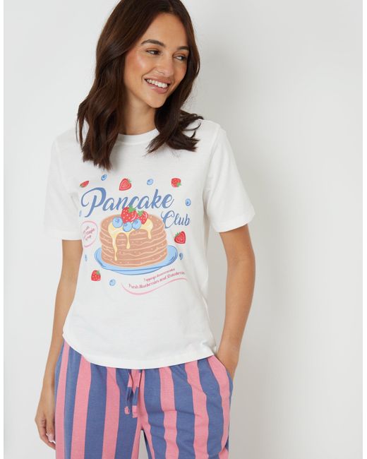 Threadbare White Pancake Print Striped Pyjama Set