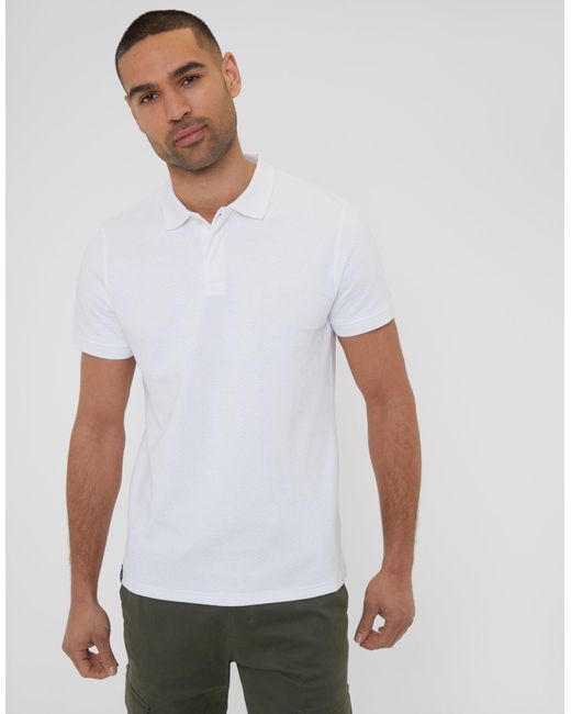 Threadbare White Textured Hidden Placket Polo Shirt for men
