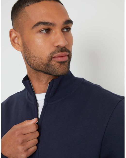 Threadbare Blue Funnel Neck Zip Through Sweatshirt for men