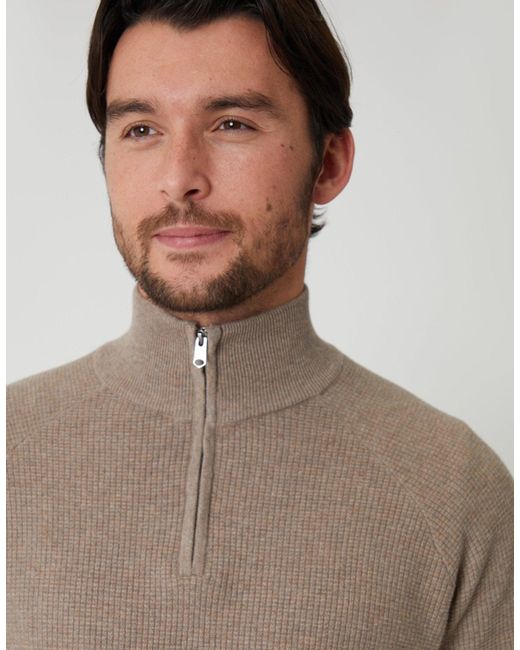 Threadbare Gray Waffle Knit Raglan Quarter Zip Jumper for men