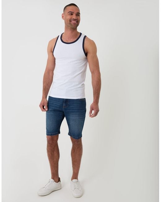 Threadbare White Cotton Ringer Vest for men