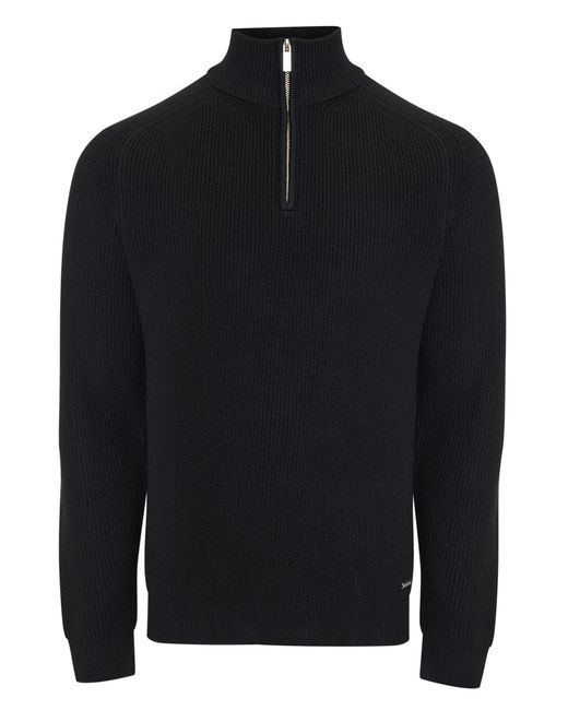 Threadbare Black Rib Panel Quarter Zip Knitted Jumper for men