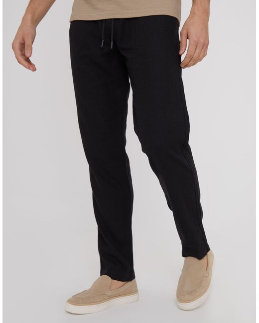 Threadbare Black Linen Blend Drawcord Trousers for men