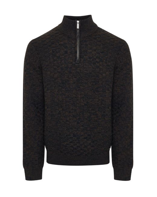 Threadbare Black Basket Stitch Quarter Zip Jumper for men