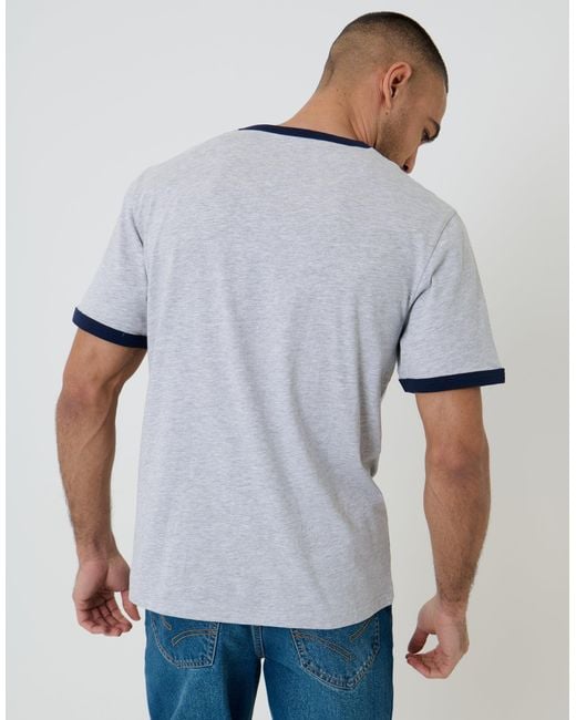 Threadbare Gray Cotton Ringer T-Shirt for men