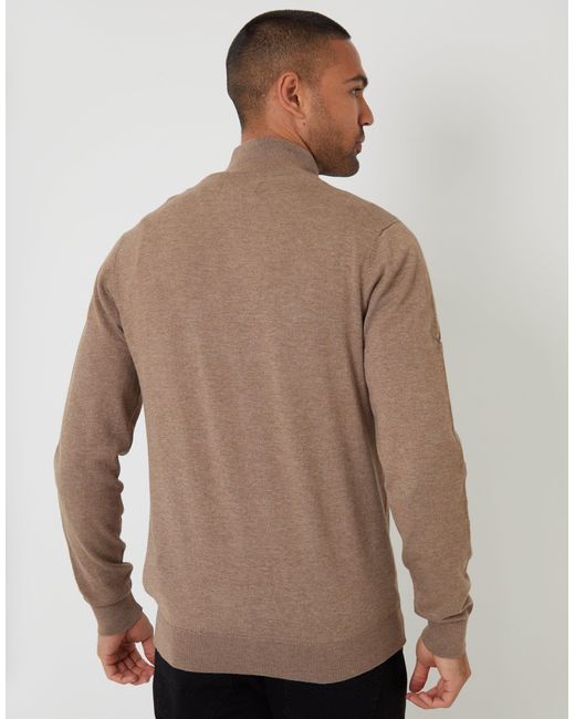 Threadbare Brown Funnel Neck Quarter Zip Knitted Jumper for men