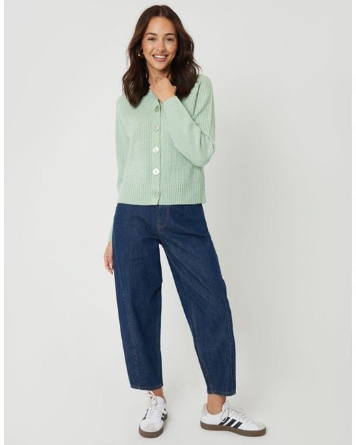 Threadbare Green Chunky Knit Button Up Cardigan