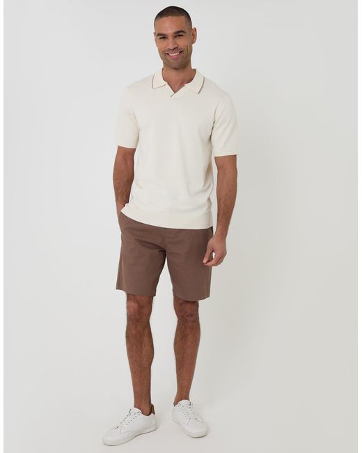 Threadbare White Knitted Contrast Tipping Trophy Neck Polo for men