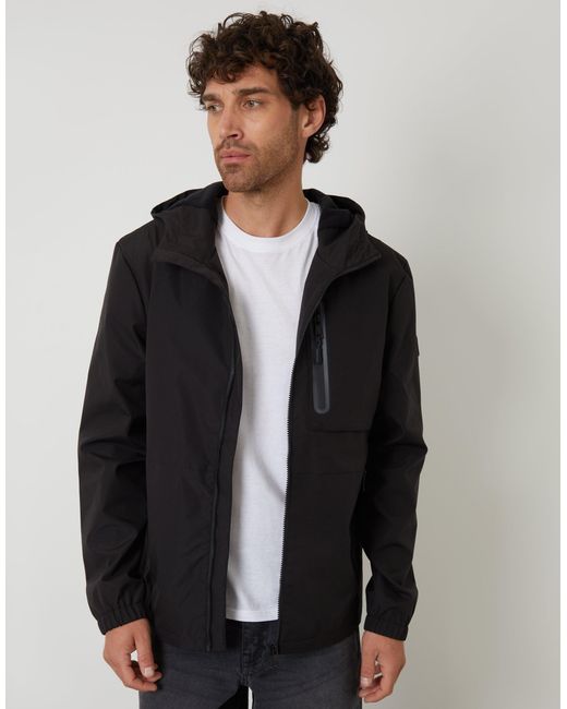 Threadbare Black Showerproof Hooded Microfleece Lined Jacket for men