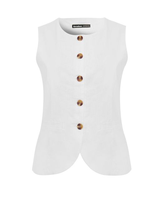Threadbare White Linen Blend Longline Waistcoat