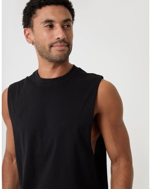 Threadbare Black Relaxed Fit Cotton Crew Neck Vest for men