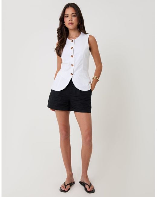 Threadbare White Linen Blend Longline Waistcoat