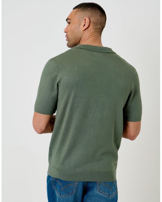 Threadbare Green Textured Knit Front Trophy Neck Polo for men