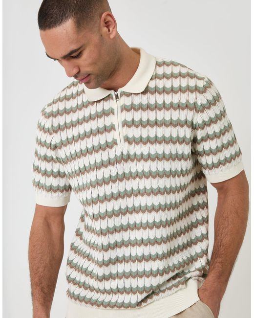 Threadbare Gray Herringbone Knitted Quarter Zip Polo for men