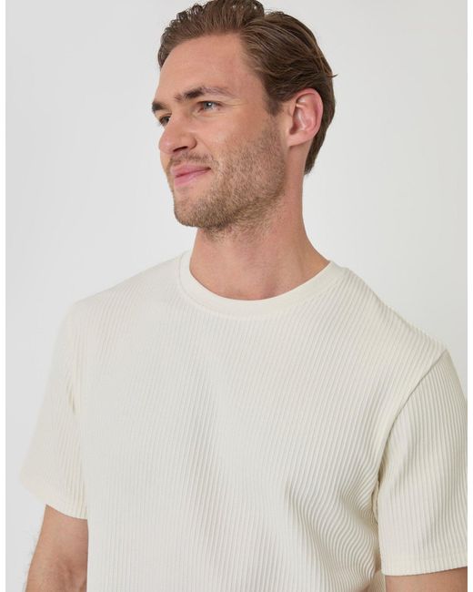 Threadbare White Textured Rib Cotton Crew Neck T-Shirt for men