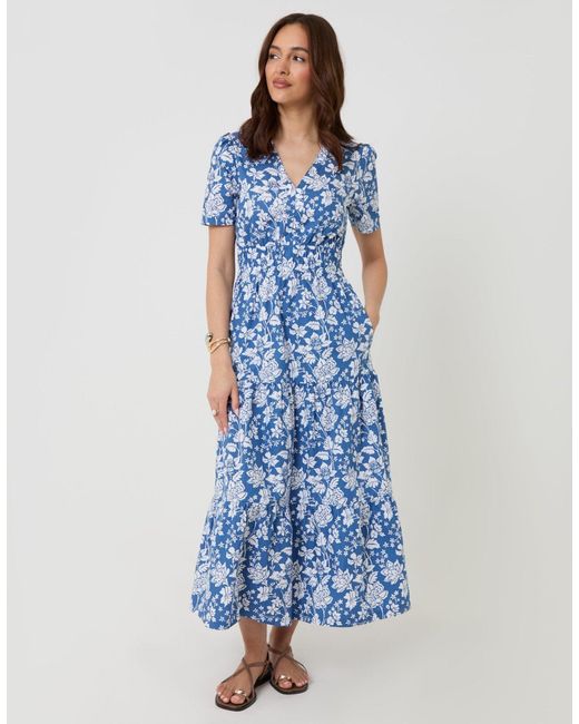 Threadbare Blue Pure Cotton Tiered Midaxi Dress