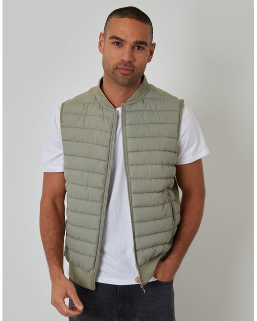 Threadbare Green Quilted Hybrid Gilet for men