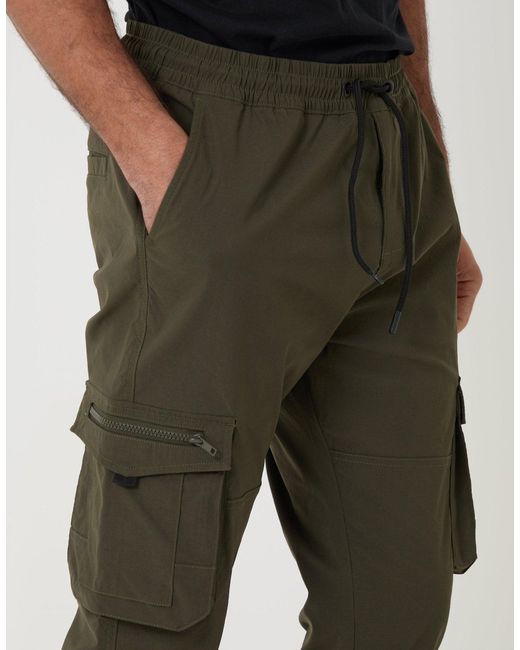 Threadbare Green Slim Fit Stretch Cargo Trousers for men
