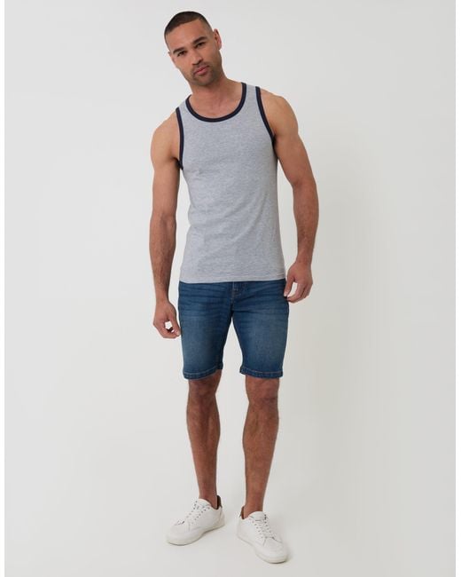 Threadbare Blue Cotton Ringer Vest for men