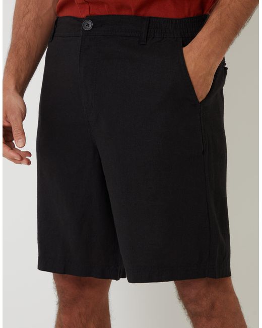 Threadbare Black Linen Blend Shorts for men