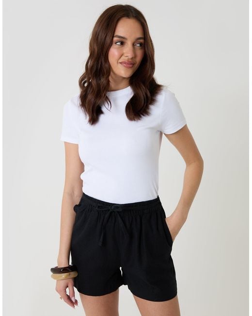 Threadbare White Linen Blend Tie Waist Shorts