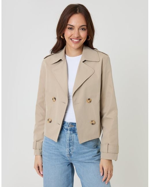 Threadbare Blue Double Breasted Cropped Trench Coat