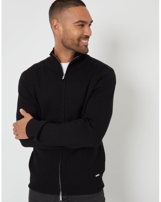 Threadbare Blue Zip-Through Funnel Neck Knitted Cardigan for men