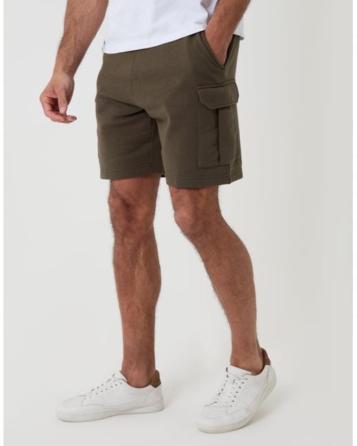 Threadbare White Cargo Fleece Shorts for men