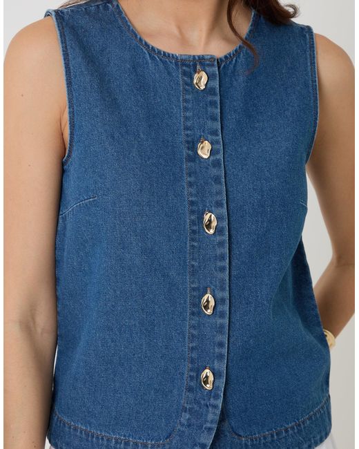 Threadbare Blue Denim Button Up Top