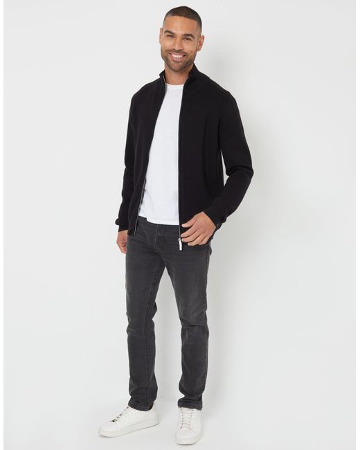 Threadbare Blue Zip-Through Funnel Neck Knitted Cardigan for men