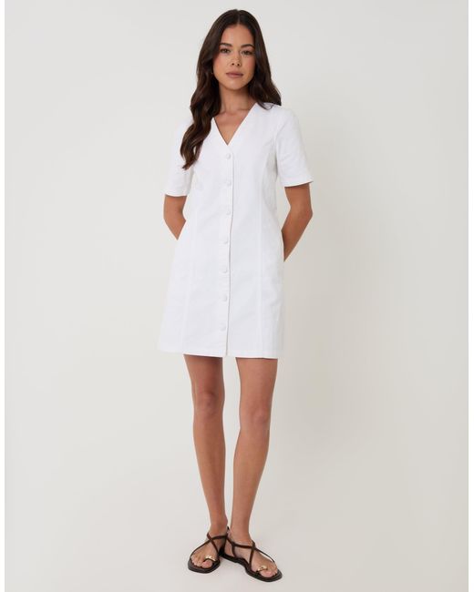 Threadbare White Denim Button Up Mini Dress