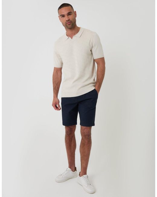 Threadbare White Textured Knit Front Trophy Neck Polo for men