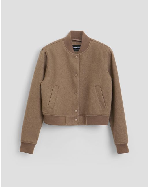 Threadbare Brown Petite Faux Wool Bomber Jacket