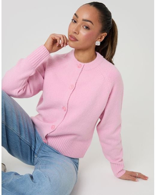 Threadbare Pink Button Up Knitted Cardigan