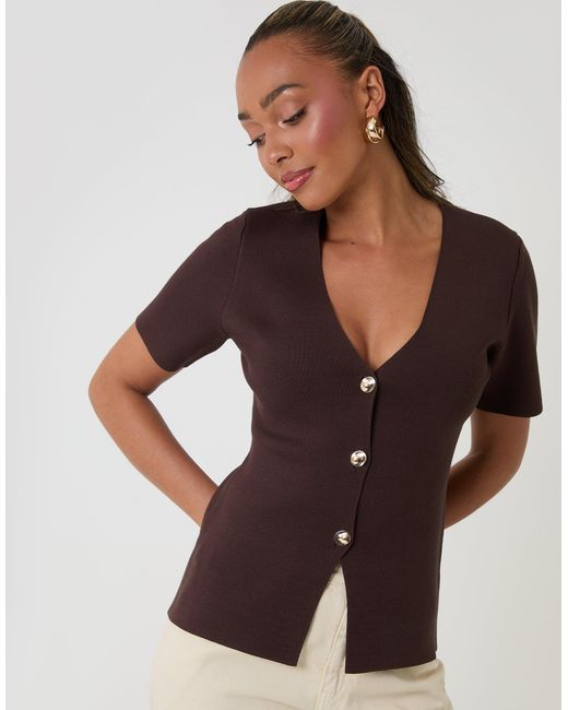 Threadbare Multicolor V-Neck Compact Knitted Top