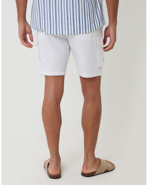 Threadbare Blue Linen Blend Cargo Shorts for men