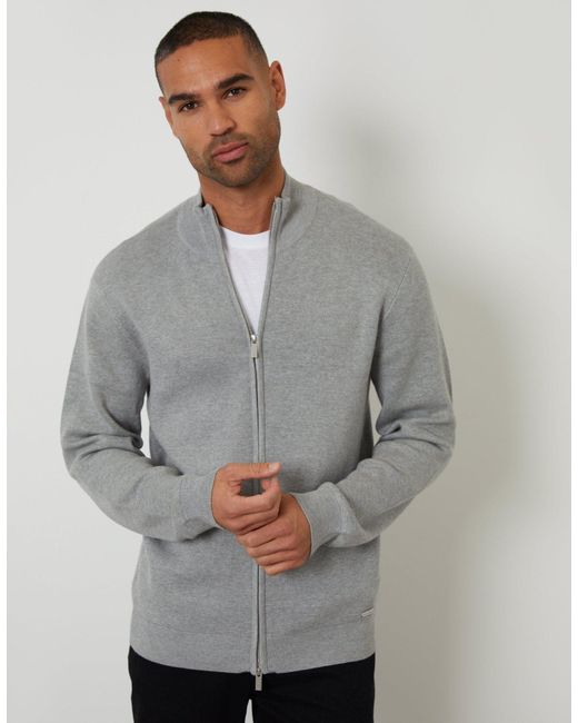 Threadbare Gray Zip-Through Funnel Neck Knitted Cardigan for men